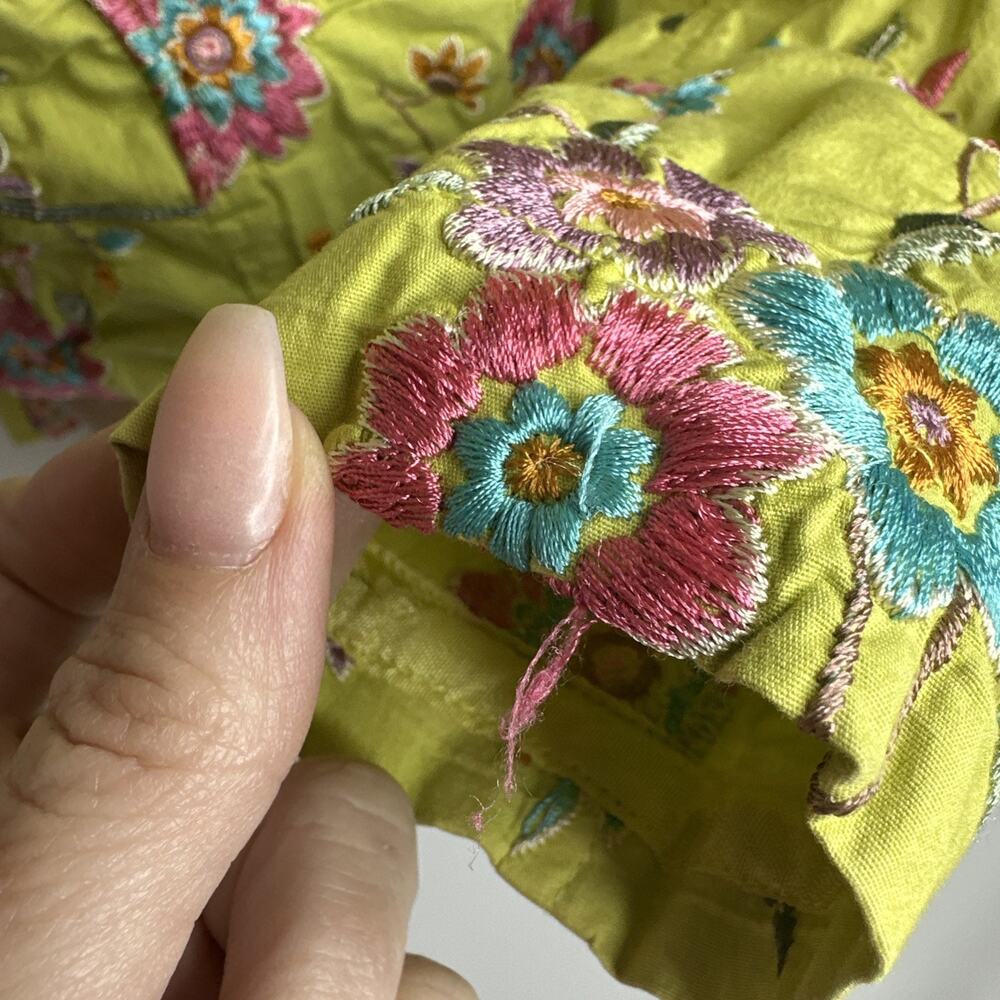 Johnny Was Green Floral Embroidered Button Up Jacket XS Y2K Cottagecore Boho - Picture 10 of 16